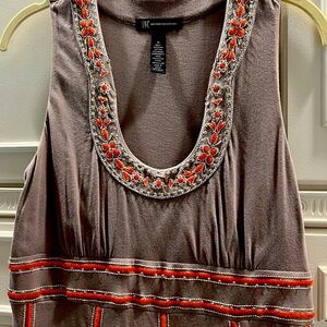 Taupe color dress by Inc.beautiful orange embroidery. Size M,on the smaller side